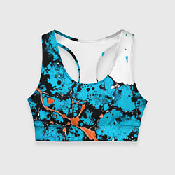 Топик спортивный женский Оранжево-голубая абстракция на белом фоне, цвет: 3D-принт