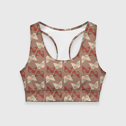 Женский спортивный топ Бабочки зелено-бежевые / 3D-принт – фото 1