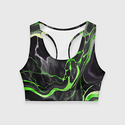 Женский спортивный топ Зелёно-чёрный мрамор / 3D-принт – фото 1