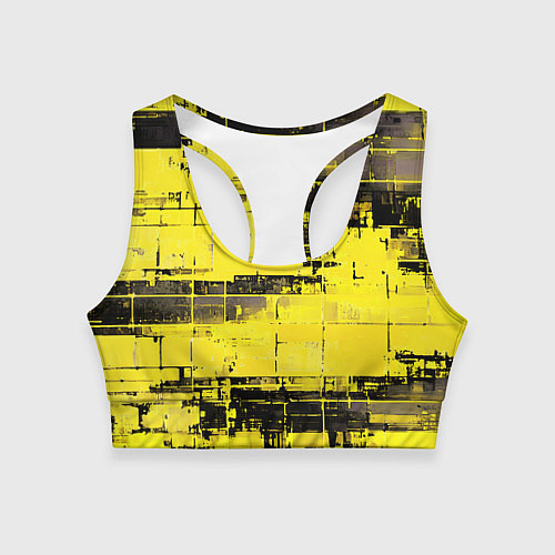 Женский спортивный топ Чёрно-жёлтый техно-паттерн / 3D-принт – фото 1