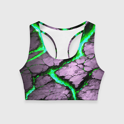 Женский спортивный топ Треснувший камень зелёный / 3D-принт – фото 1