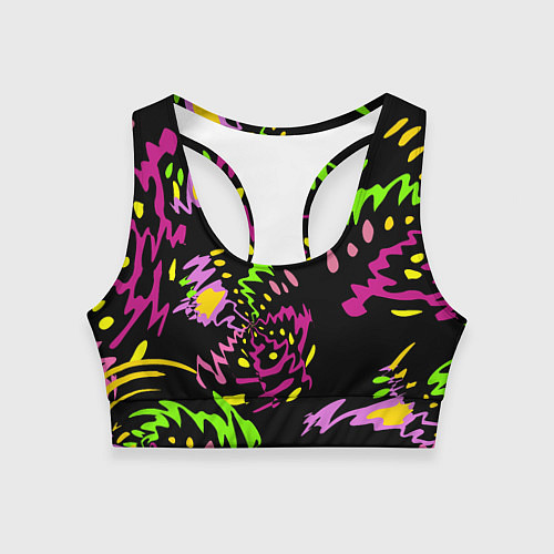 Женский спортивный топ Яркие абстрактные круги-зигзаги / 3D-принт – фото 1