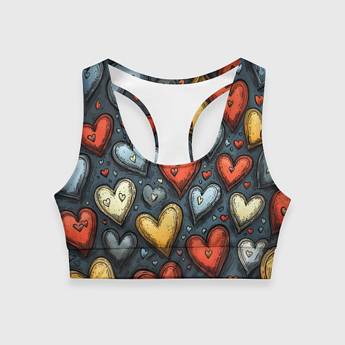 Женский спортивный топ Разноцветные сердца / 3D-принт – фото 1