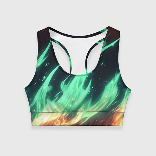 Женский спортивный топ Зеленое абстрактное пламя / 3D-принт – фото 1