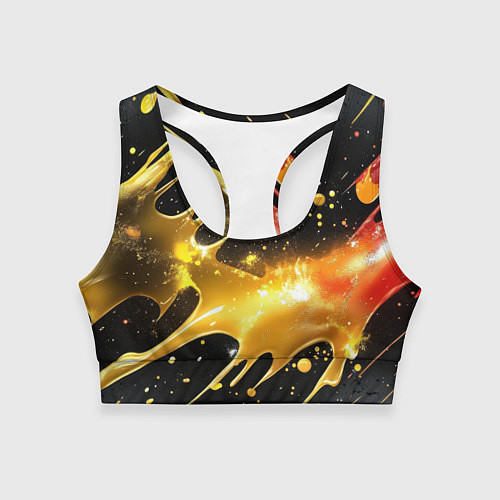 Женский спортивный топ Оранжевая краска на черном / 3D-принт – фото 1