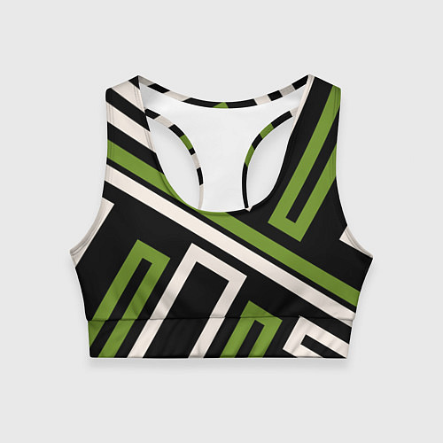 Женский спортивный топ Прямоугольники по диагонали-зеленый, черный / 3D-принт – фото 1