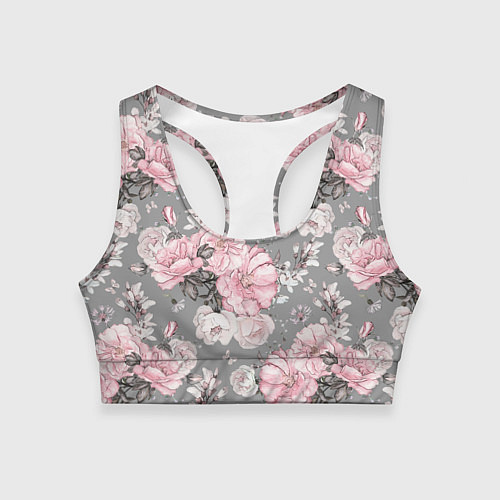 Женский спортивный топ Розовые розы на сером / 3D-принт – фото 1