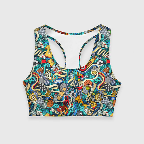 Женский спортивный топ Спортивный инвентарь коллаж / 3D-принт – фото 1