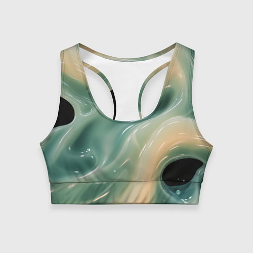 Женский спортивный топ Лазурная слизь на черном текстура / 3D-принт – фото 1