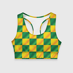 Топик спортивный женский Желтый и зеленый геометрический паттерн, цвет: 3D-принт