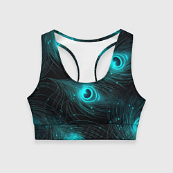 Топик спортивный женский Светящиеся перья павлина паттерн, цвет: 3D-принт
