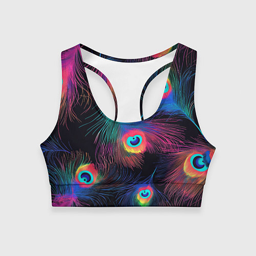 Женский спортивный топ Павлиньи перья - разные оттенки / 3D-принт – фото 1