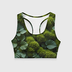 Топик спортивный женский Зеленый мох и листья, цвет: 3D-принт