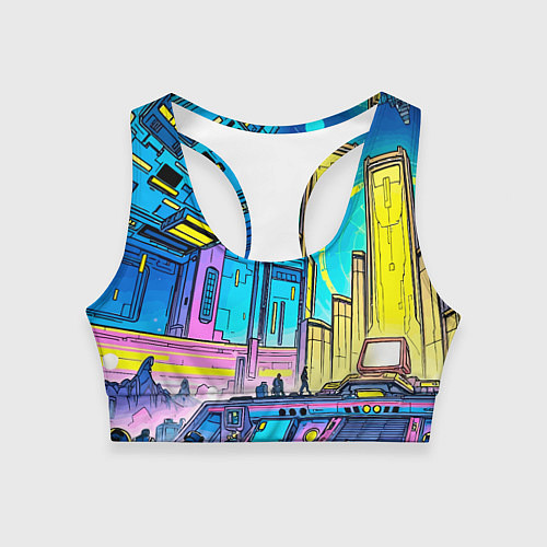 Женский спортивный топ Космический город / 3D-принт – фото 1