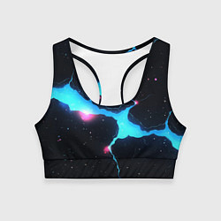 Топик спортивный женский Голубой разлом в черной текстуре, цвет: 3D-принт