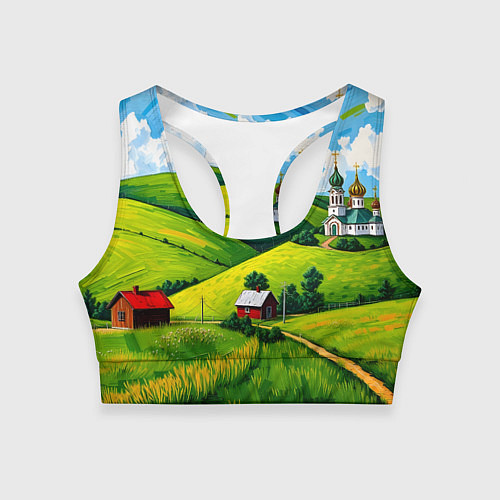 Женский спортивный топ Русская деревенька / 3D-принт – фото 1