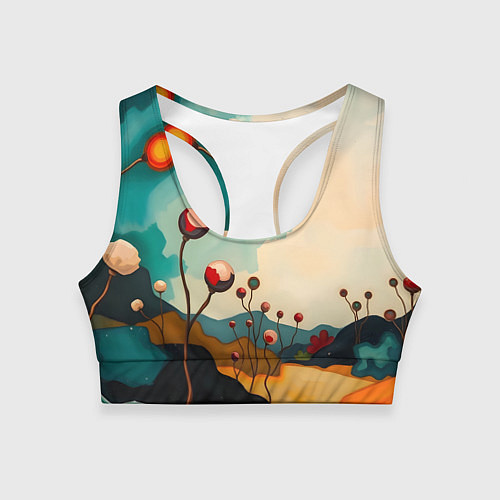 Женский спортивный топ Сюрреалистичный пейзаж с цветами / 3D-принт – фото 1