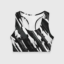 Топик спортивный женский Разводы белым на черном, цвет: 3D-принт