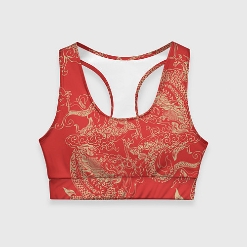 Женский спортивный топ Золотые драконы на красном / 3D-принт – фото 1