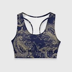 Топик спортивный женский Золотые драконы на синем, цвет: 3D-принт