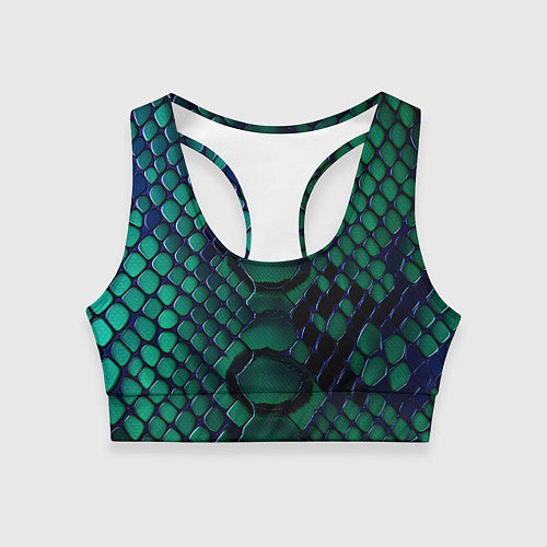 Женский спортивный топ Бирюзовая змеиная кожа / 3D-принт – фото 1