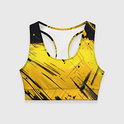 Топик спортивный женский Желтая краска на черном фоне, цвет: 3D-принт