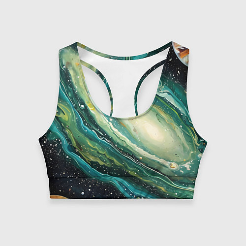 Женский спортивный топ Зеленая вселенная / 3D-принт – фото 1