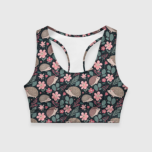 Женский спортивный топ Ёжики в цветах / 3D-принт – фото 1