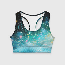 Топик спортивный женский Бирюзовые блестки фон, цвет: 3D-принт