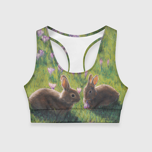 Женский спортивный топ Кролики в цветах / 3D-принт – фото 1