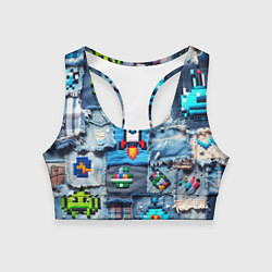 Топик спортивный женский Пиксельная ракета, цвет: 3D-принт
