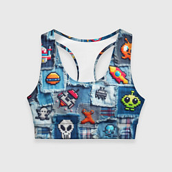 Топик спортивный женский Пиксельный космос, цвет: 3D-принт