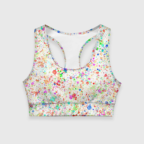 Женский спортивный топ Белый с разноцветными брызгами / 3D-принт – фото 1
