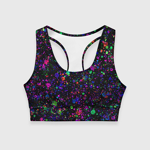 Женский спортивный топ Чёрный с разноцветными брызгами / 3D-принт – фото 1