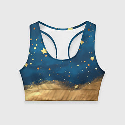 Топик спортивный женский Золотые звезды на синем фоне текстура, цвет: 3D-принт