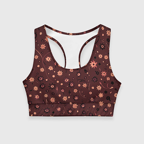 Женский спортивный топ Паттерн абстрактные цветы тёмный красно-розовый / 3D-принт – фото 1