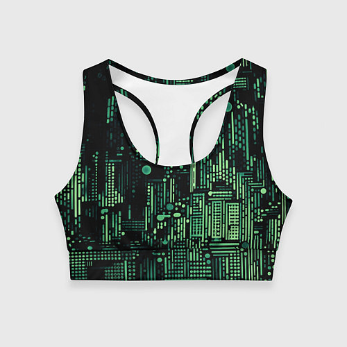 Женский спортивный топ Чёрно-зелёный абстракция точки полоски / 3D-принт – фото 1