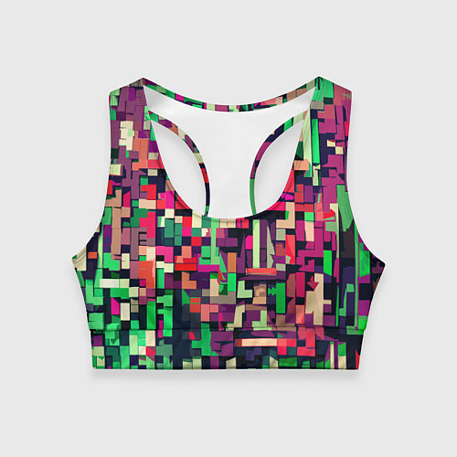 Женский спортивный топ Зелёно-розовый геометричные фигуры / 3D-принт – фото 1
