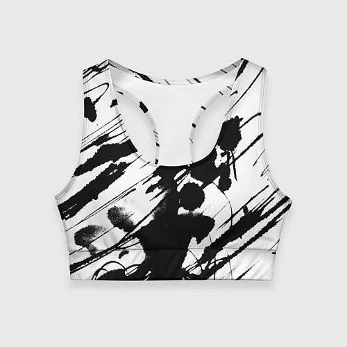 Женский спортивный топ Брызги и штрихи черной краски / 3D-принт – фото 1