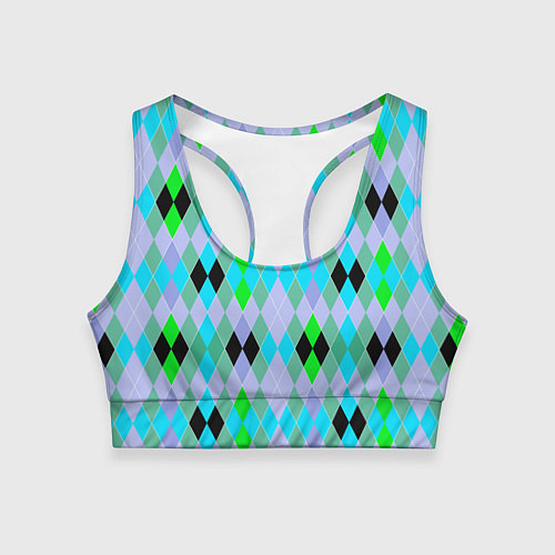 Женский спортивный топ Геометрический узор с разноцветными ромбами / 3D-принт – фото 1