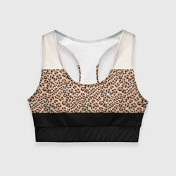 Топик спортивный женский Леопардовый паттерн с черной и бежевой полосой, цвет: 3D-принт