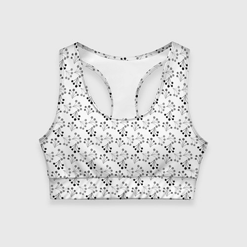 Женский спортивный топ Черно белый ягодный узор ретро / 3D-принт – фото 1