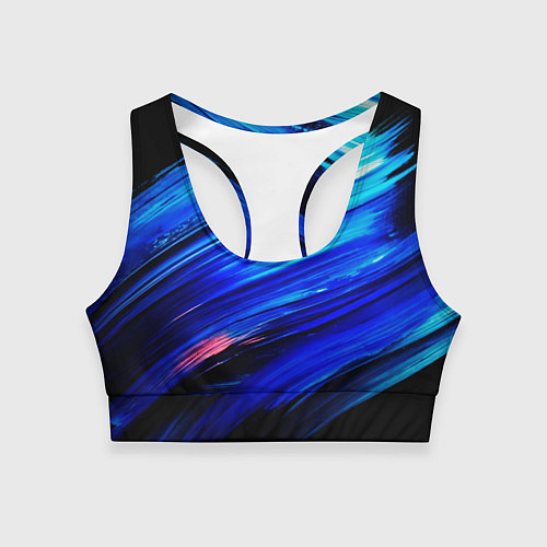 Женский спортивный топ Синии кисти краски на черном / 3D-принт – фото 1