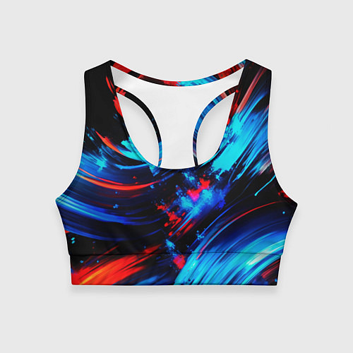 Женский спортивный топ Синие и красные мазки краски на черном / 3D-принт – фото 1