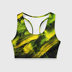 Топик спортивный женский Мазки краски цвета лайм, цвет: 3D-принт