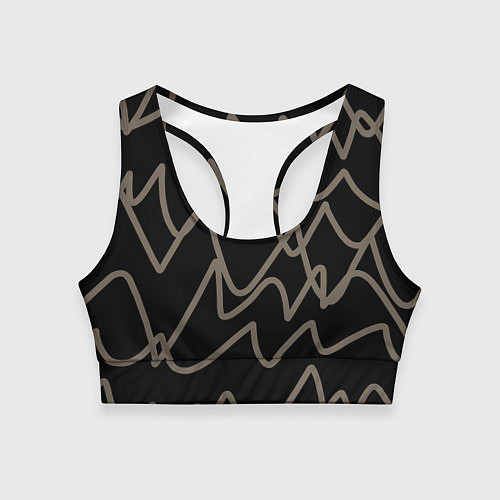 Женский спортивный топ Кривые рукописные линии чёрно-коричневый / 3D-принт – фото 1