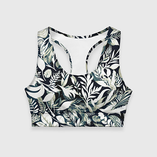 Женский спортивный топ Чёрно-белый стилизованный цветочный / 3D-принт – фото 1