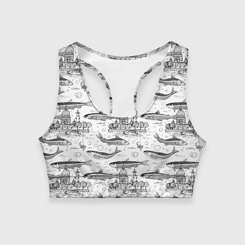 Женский спортивный топ Корюшка и рыбалка в Питере паттерн / 3D-принт – фото 1