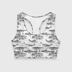 Топик спортивный женский Корюшка и рыбалка в Питере паттерн, цвет: 3D-принт