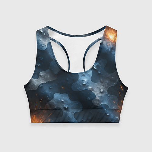 Женский спортивный топ Синий камуфляж с каплями / 3D-принт – фото 1